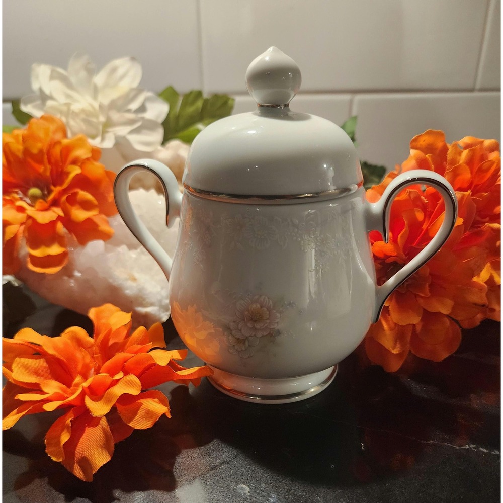 Noritake Ireland Anticipation 2963 Sugar Bowl Platinum Trim Vintage Porcelain